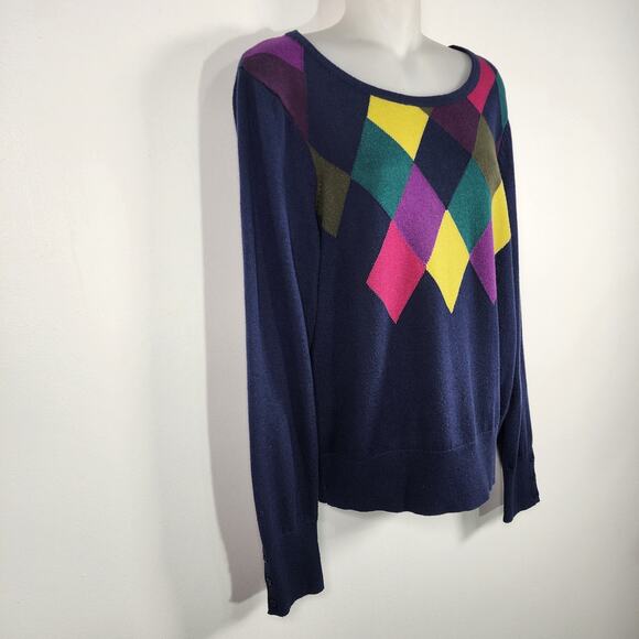 G.H. Bass & Co Women Cashmere Blend Argyle Knit Sweater Large Preppy Button Cuff - Picture 5 of 8